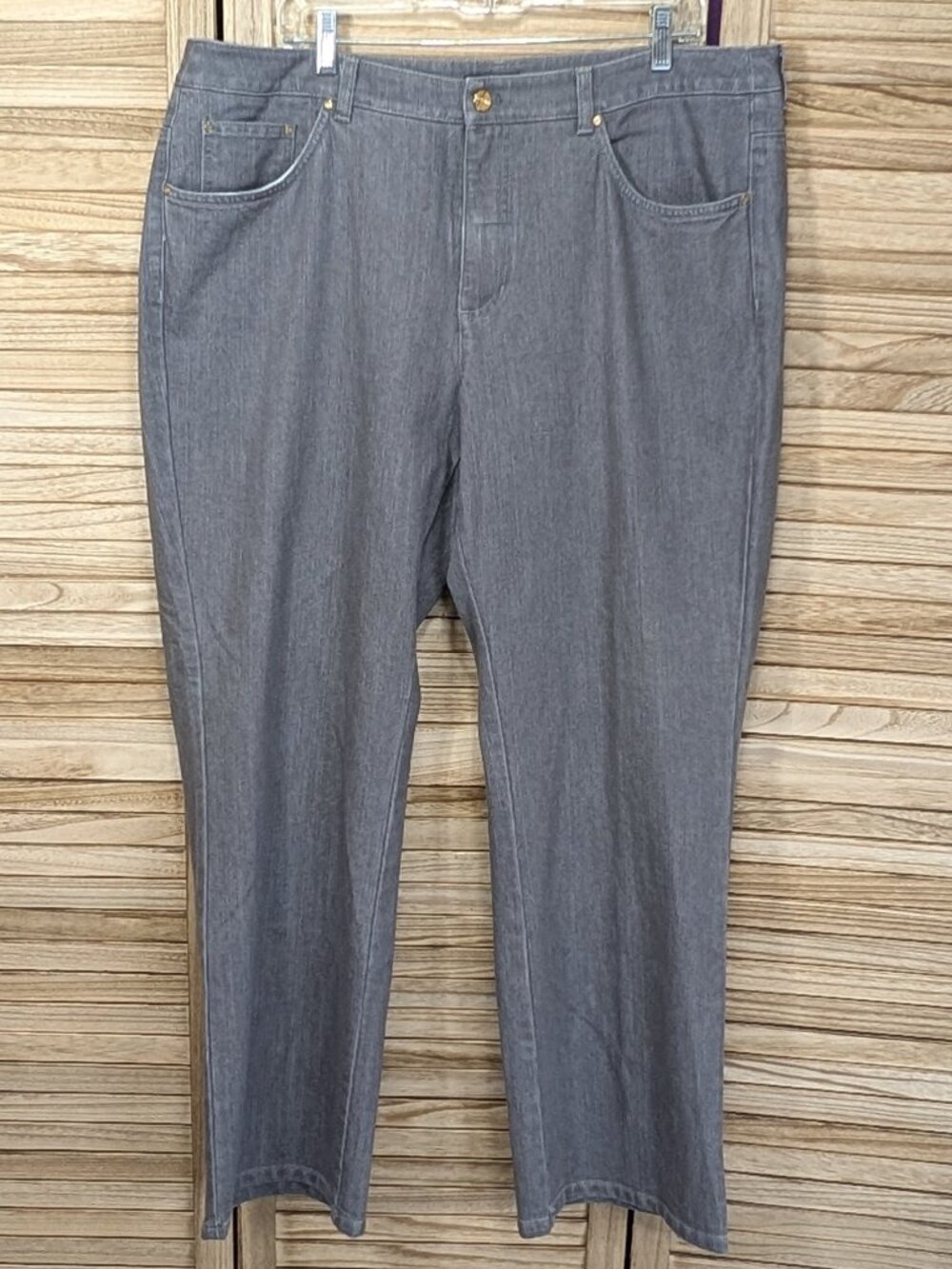 Jones New York Pants Stretch Straight-Leg Gray Denim Jeans Size 18W